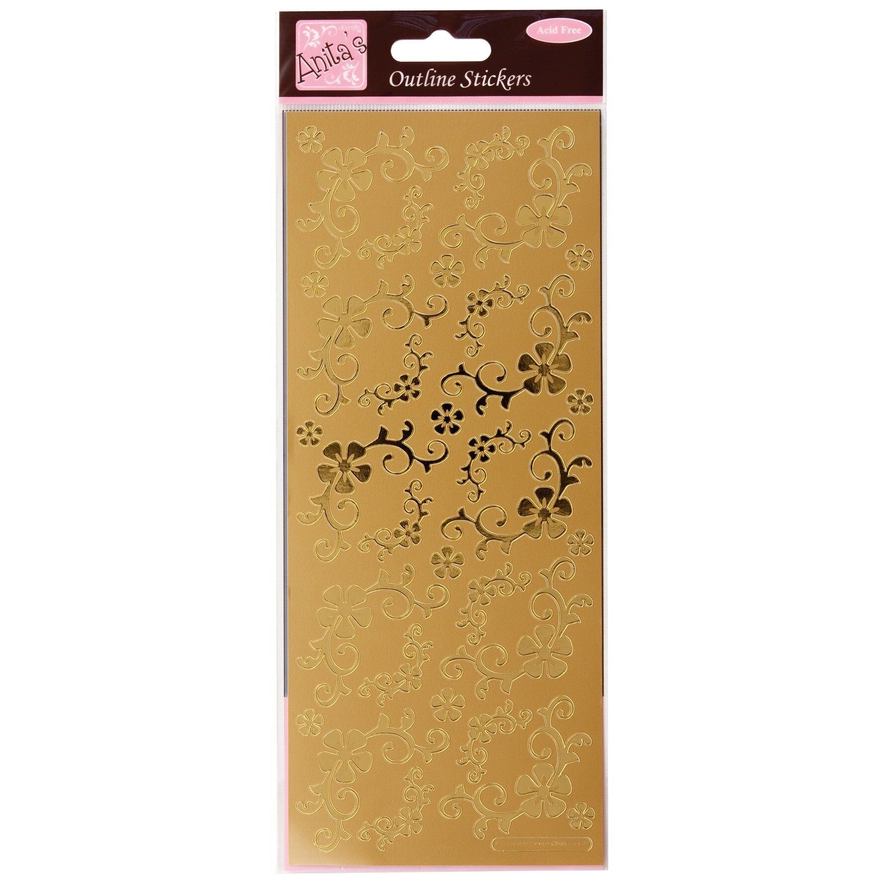 Autocollants de contour d&#039;Anita, coins floraux fantaisistes, dorés, pour le scrapbooking, la fabrication de cartes, les jeux d&#039;enfants, les devoirs, l&#039;art, l&#039;artisanat, l&#039;embellissement, la décoration, le papier, la carte, le verre, le métal, le plastique, la mousse