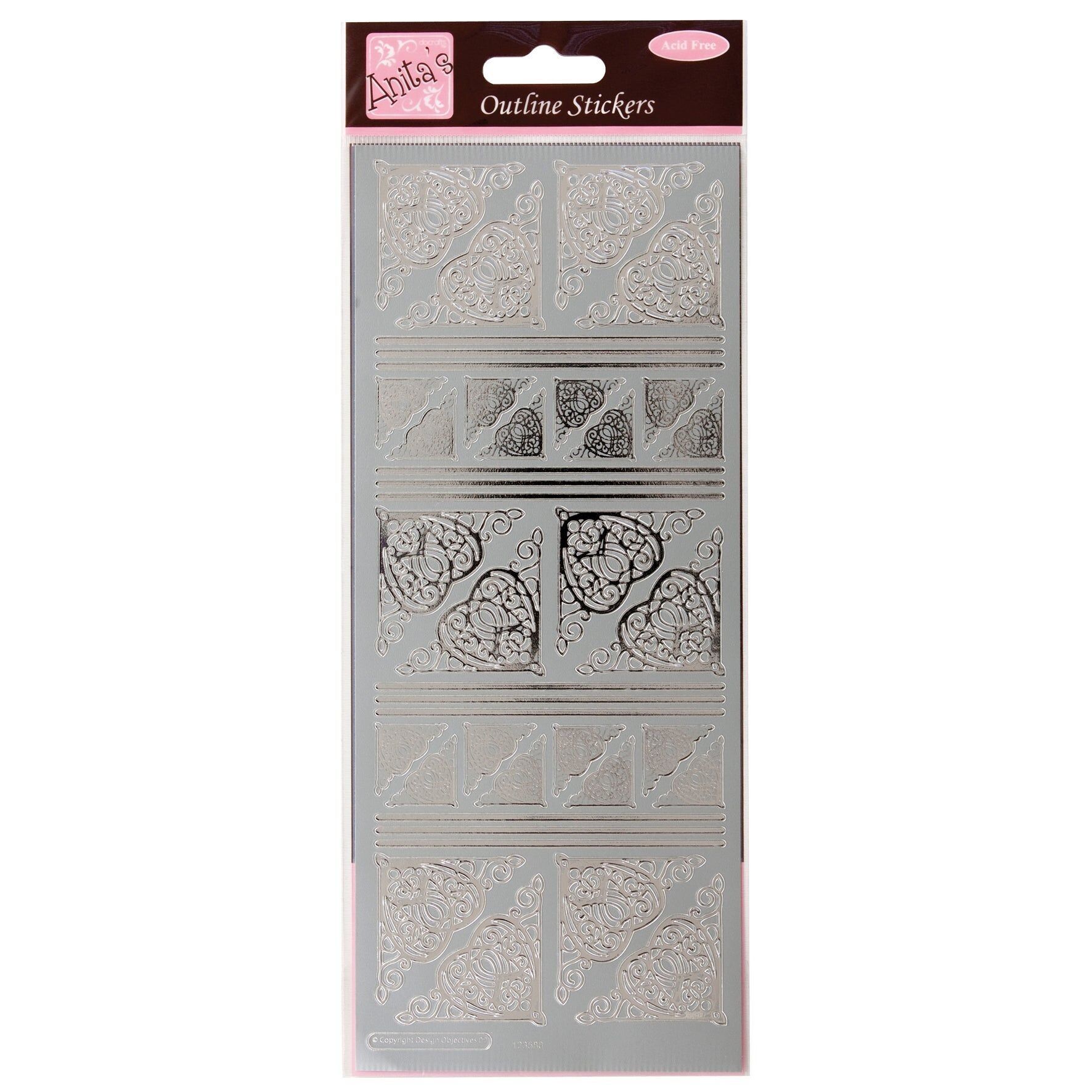 Autocollants de contour d&#039;Anita, coins de coeur celtique, argent, pour le scrapbooking, la fabrication de cartes, les jeux d&#039;enfants, les devoirs, l&#039;art, l&#039;artisanat, l&#039;embellissement, la décoration, le papier, la carte, le verre, le métal, le plastique, la mousse