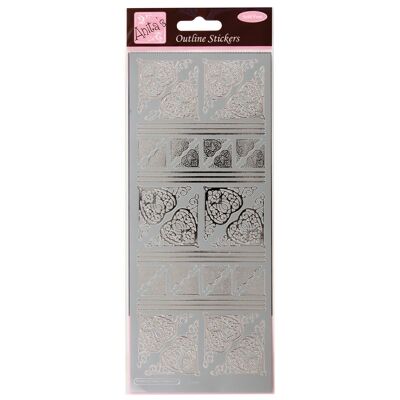 Adesivi con contorni di Anita, Angoli del cuore celtico, Argento, Per scrapbooking, Creazione di cartoline, Gioco per bambini, Compiti a casa, Arte, Artigianato, Abbellimento, Decorativo, Carta, Cartoncino, Vetro, Metallo, Plastica, Schiuma