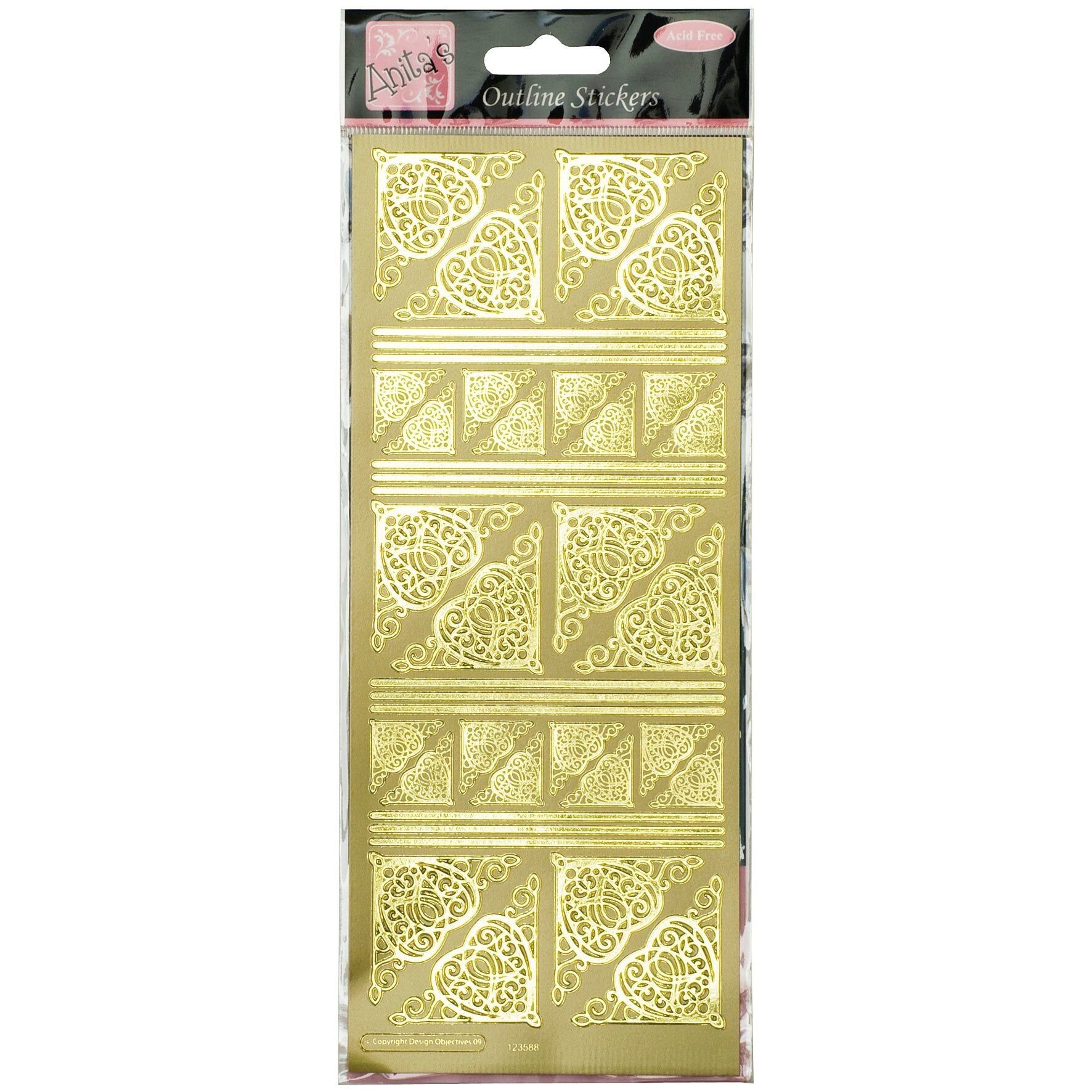 Adesivi con contorni di Anita, Angoli del cuore celtico, Oro, Per scrapbooking, Creazione di cartoline, Gioco per bambini, Compiti a casa, Arte, Artigianato, Abbellimento, Decorativo, Carta, Cartoncino, Vetro, Metallo, Plastica, Schiuma