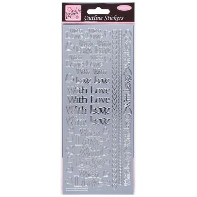 Adesivi con contorni di Anita, Con amore, Argento, Per scrapbooking, Creazione di cartoline, Gioco per bambini, Compiti a casa, Arte, Artigianato, Abbellimento, Decorativo, Carta, Cartoncino, Vetro, Metallo, Plastica, Schiuma