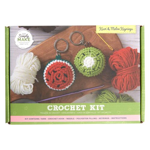 Docrafts Simply Make Crochet Key Ring Craft Kit Kiwi and Melon Fruit Bright Coloured, Contains All Supplies Needed, Hobby Craft For Adults And Older Children, Great For Bags, Keychain, Decoration