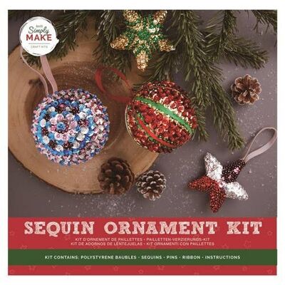 Simply Make Kit de fabricación de adornos navideños con lentejuelas, paquete de 4, artesanía festiva perfecta para Navidad, para adultos y niños mayores, todos los accesorios incluidos para hacer decoraciones llamativas