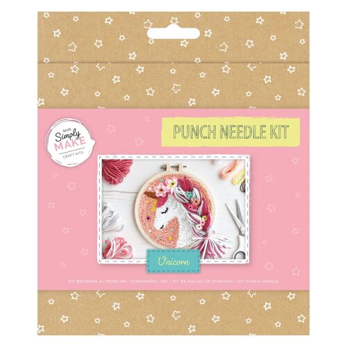 Simply Make Punch Needle Kit, Unicorn, Multicoloured, Single Craft Kit, Stitch and Sewing Kit that Includes Punch Needle Tool and Yarn, Craft Kits for Adults UK, Needle Threader Included