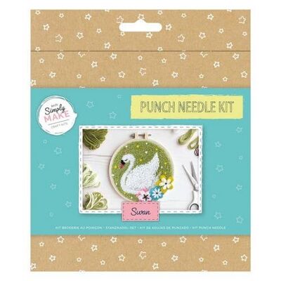 Simply Make Punch Needle Kit, Schwan, mehrfarbig, einzelnes Bastelset, Stich- und Nähset mit Punch Needle-Werkzeug und Garn, Bastelsets für Erwachsene UK, Nadeleinfädler inklusive