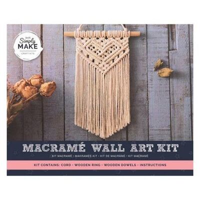 Simply Make Kit de arte de pared de macramé, colgante de pared de macramé, colgador de plantas de macramé, kit de manualidades para adultos, ideal para principiantes o artesanos experimentados, incluye todos los suministros: cordón de macramé, anillo de madera, tacos de madera