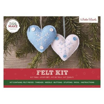 Simply Make Kit per lavoretti a forma di cuore invernale in feltro, confezione da 2, accessori per lavoretti natalizi, ideale per artigiani principianti ed esperti, fantastico set regalo per lavoretti in tessuto di feltro, ideale per adulti e bambini più grandi