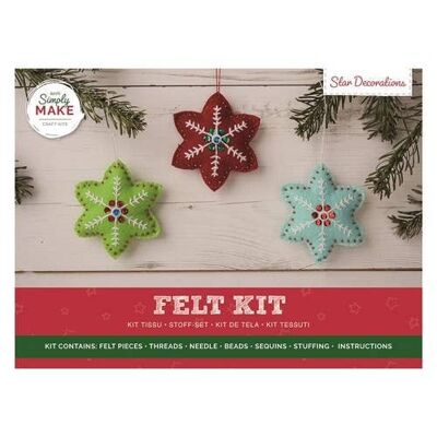 Simply Make Kit de Manualidades con Decoraciones de Estrellas de Fieltro, Paquete de 3, Accesorios para Manualidades navideñas, Ideal para Artesanos Principiantes y Experimentados, Gran Regalo de Set de Manualidades de Tela de Fieltro, Ideal para Adultos y niños Mayores