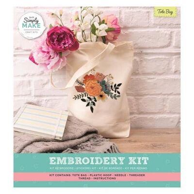 Simply Make Kit de broderie pour sac fourre-tout – Blanc, accessoires de bricolage idéaux pour adultes et adolescents, fait un cadeau parfait, couture à la main avec aiguille et fils.