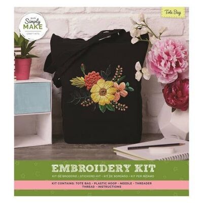 Simply Make - Kit de manualidades para bolso de mano bordado, color negro, accesorios de manualidades ideales para adultos y adolescentes, es un regalo perfecto, costura a mano con aguja e hilos