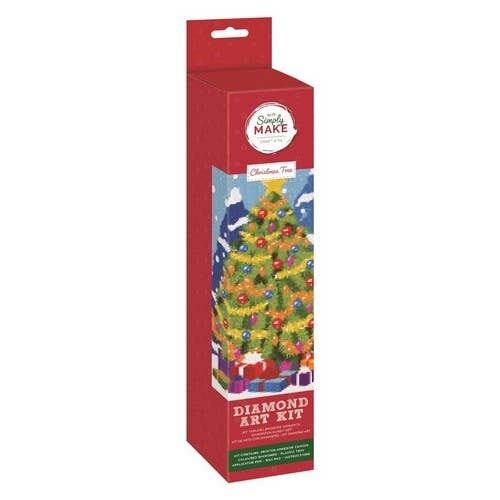 Simply Make Christmas Diamond Art Kit - Kit per pittura con diamanti per albero di Natale per adulti, tela con accessori, per decorazioni per la casa o accessorio da appendere alla parete, strumento per gemme incluso - Kit per arte e artigianato