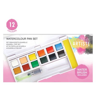 Ensemble de casseroles d'aquarelle Artiste, 12 couleurs, multicolore, ensemble d'art unique, avec pinceau à eau, fournitures d'art idéales pour les ensembles d'art, adultes et enfants, ensemble de peinture pour la maison, à combiner avec un ensemble de pinceaux et une palette