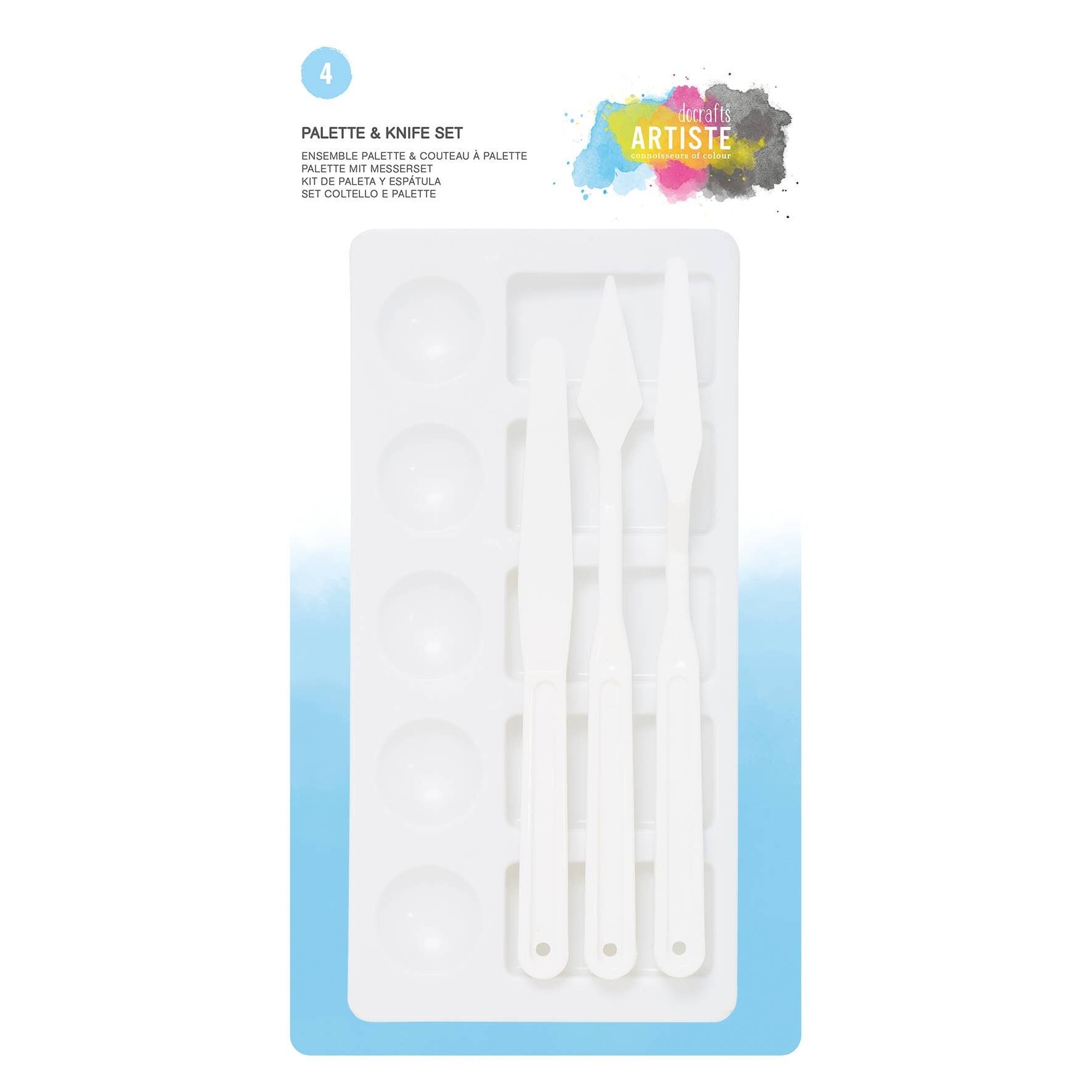 Juego de paleta y cuchillo Artiste, blanco, paquete de 4, juego de paleta de pintura para múltiples tipos de pintura, agregue a sus materiales de arte, use la bandeja de pintura en sus proyectos, haga crecer su juego de pintura con Artiste