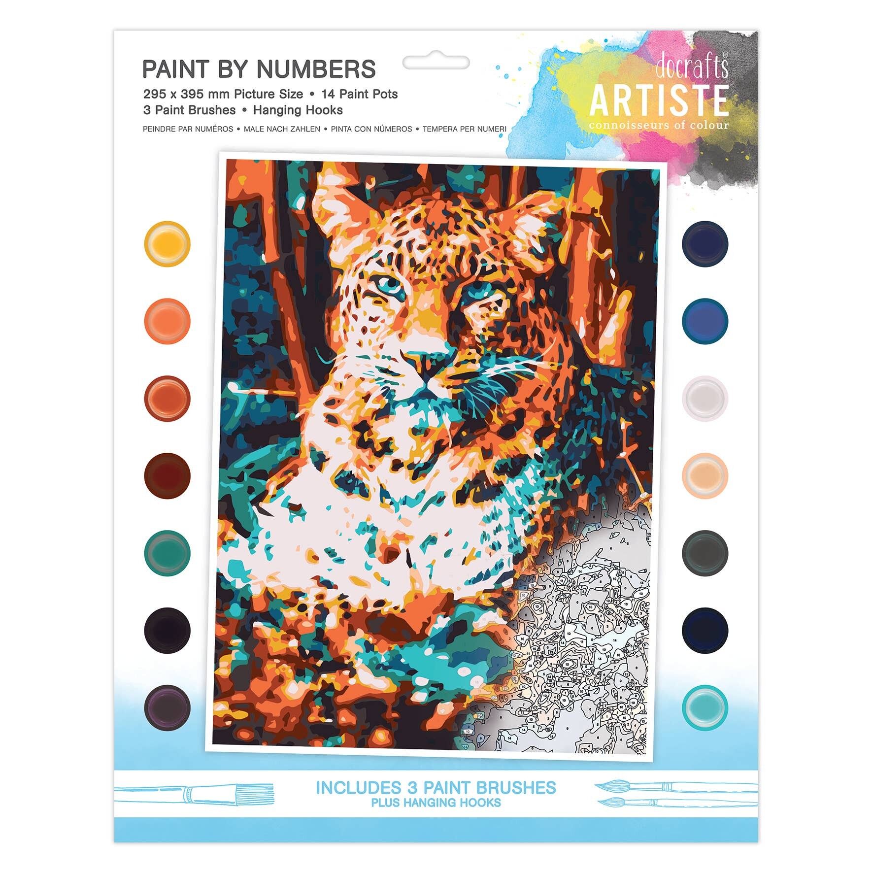 Artiste Paint By Numbers Resting Leopard Vernice a 14 colori, set di 3 pennelli, artigianato per adulti e bambini, hobby per principianti