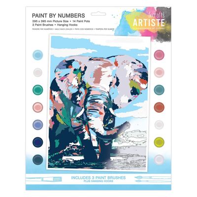 Artiste Paint By Numbers Noble Elephant Vernice a 14 colori, set di 3 pennelli, artigianato per adulti e bambini, hobby per principianti