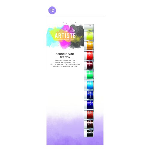 Artiste Gouache Paint Set, Pack of 12, Multicoloured, 12ml, Ideal Art Supplies for Art Set, Adults and Kids, The Perfect Paint Set for Home, Combine with Paint Brush Set and Palette