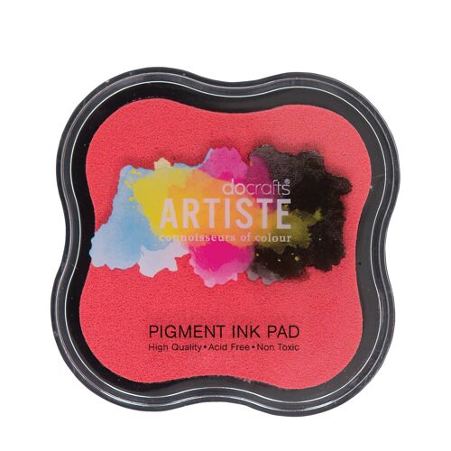 Artiste Pigment Pink Ink Pad For Stamping, Adhering Embossing Powders, Crafting Supplies, Highly Pigmented, Use With Clear Stamps, Rubber Stamps, Ink Pads Are Safe Non-Toxic Acid-Free, Stamptastic