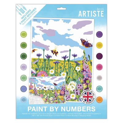 Ensemble de peinture acrylique par numéros d'artiste – Prairie sauvage – 14 peintures de couleurs différentes, 3 pinceaux, bricolage idéal pour les adultes ou les enfants plus âgés, pinceau une œuvre d'art chef-d'œuvre