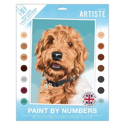 Ensemble de peinture acrylique par numéros d'artiste – Labradoodle ludique – 14 peintures de couleurs différentes, 3 pinceaux, bricolage idéal pour les adultes ou les enfants plus âgés, pinceau une œuvre d'art chef-d'œuvre