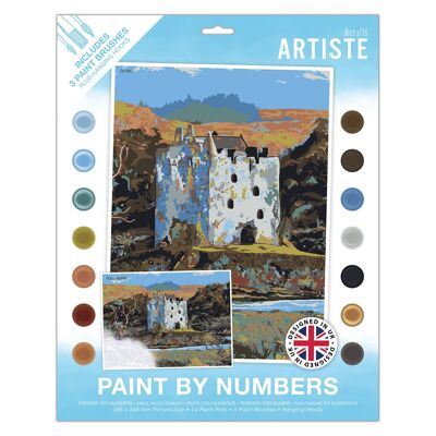 Ensemble de peinture acrylique par numéros d'artiste – Château des Highlands – 14 peintures de couleurs différentes, 3 pinceaux, bricolage idéal pour les adultes ou les enfants plus âgés, pinceau une œuvre d'art chef-d'œuvre