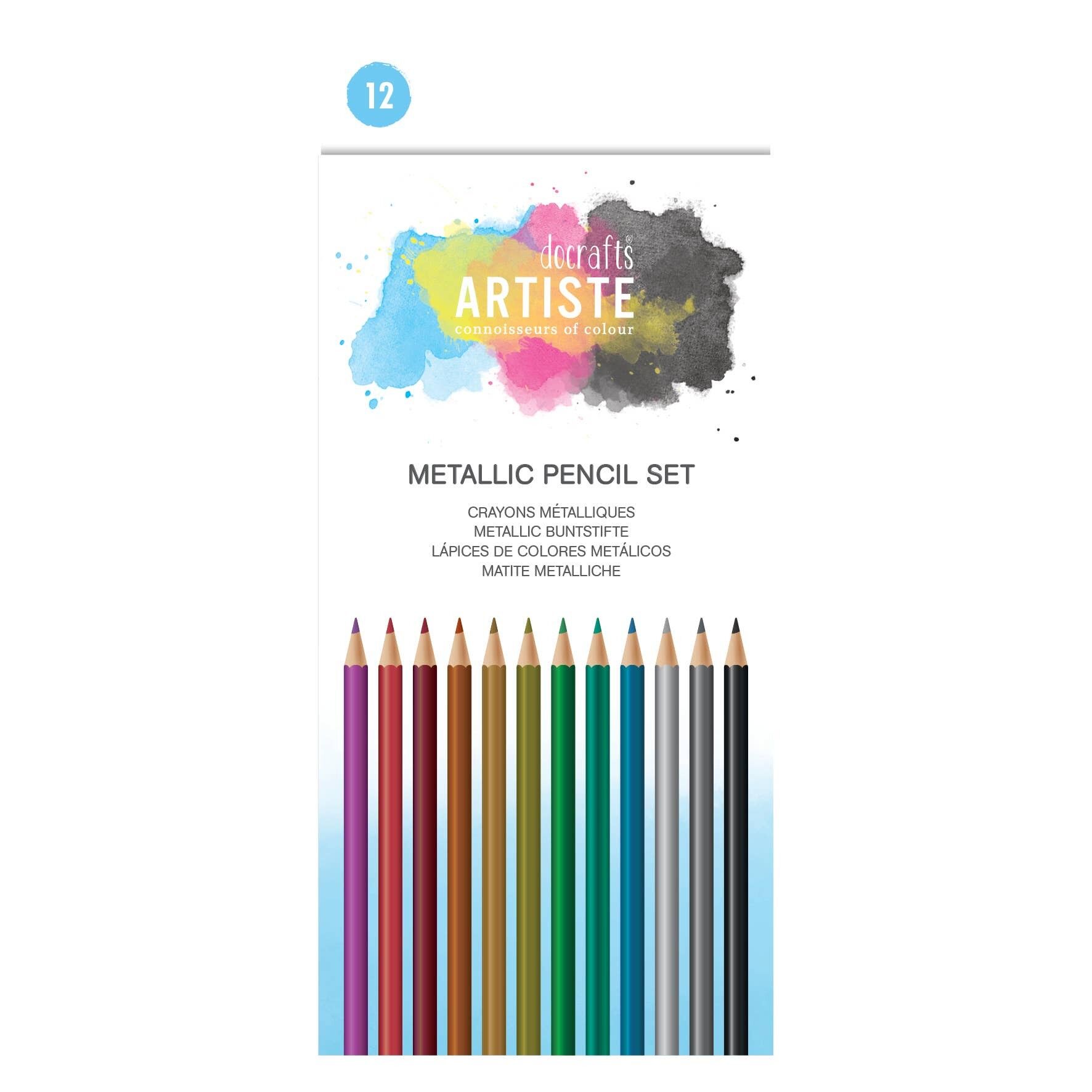 Artiste Metallic-Bleistifte-Set, mehrfarbig, 12er-Pack, Aquarellstifte für Ihr Federmäppchen, Schreibwaren, Schulbedarf und Malbücher für Erwachsene, Künstlerbedarf, Buntstifte
