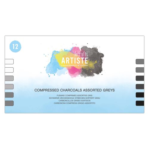 Docrafts Artiste Compressed Assorted Greys Charcoals Set - Pack of 12 Ideal For Adults And The Older Kid, For Art, Sketching, Drawing