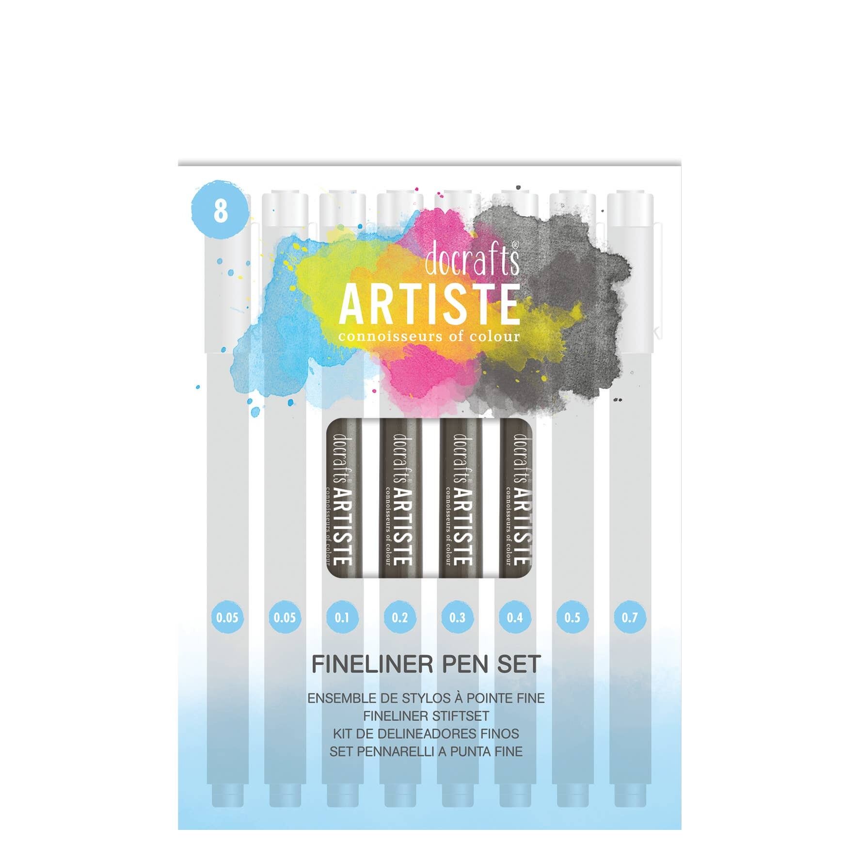 Artiste Black Fineliner, Schwarz, 8er-Pack, Ergänzung für Ihr Künstlerbedarfs- und Schreibwarenset, Schwarze Fineliner-Stifte für Ihre Kunstprojekte und Strichzeichnungen, Line Art-Malstifte in Schwarz