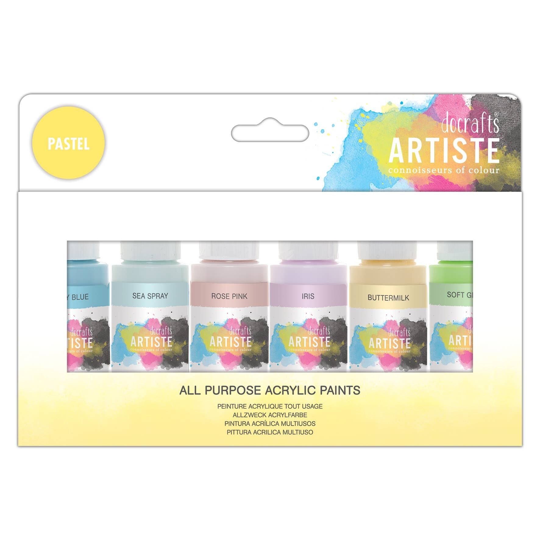 Artiste Acrylic Paint Set Pack Of 6 x 59ml 2oz - Pastel Colours, Quick-Drying Professional Art And Hobby Craft Artists Paint, Water-Based Paints Cover All Surfaces With Ease, Ideal For Travel Artists