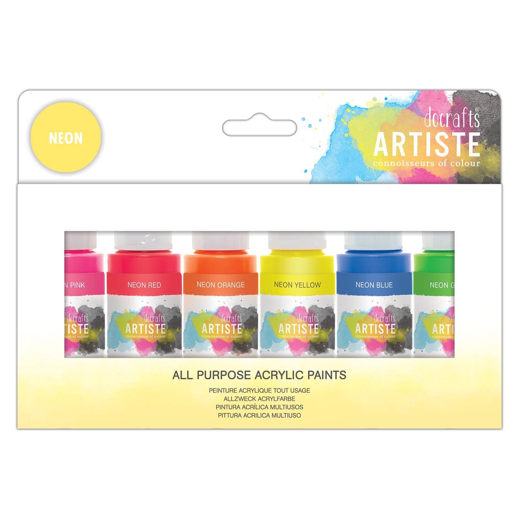 Artiste Acrylfarben-Set, 6er-Packung mit 59 ml (2 oz) – Neonfarben, schnelltrocknende professionelle Künstlerfarbe für Kunst und Hobbyhandwerk, Farben auf Wasserbasis decken Oberflächen mit Leichtigkeit ab, ideal für reisende Künstler