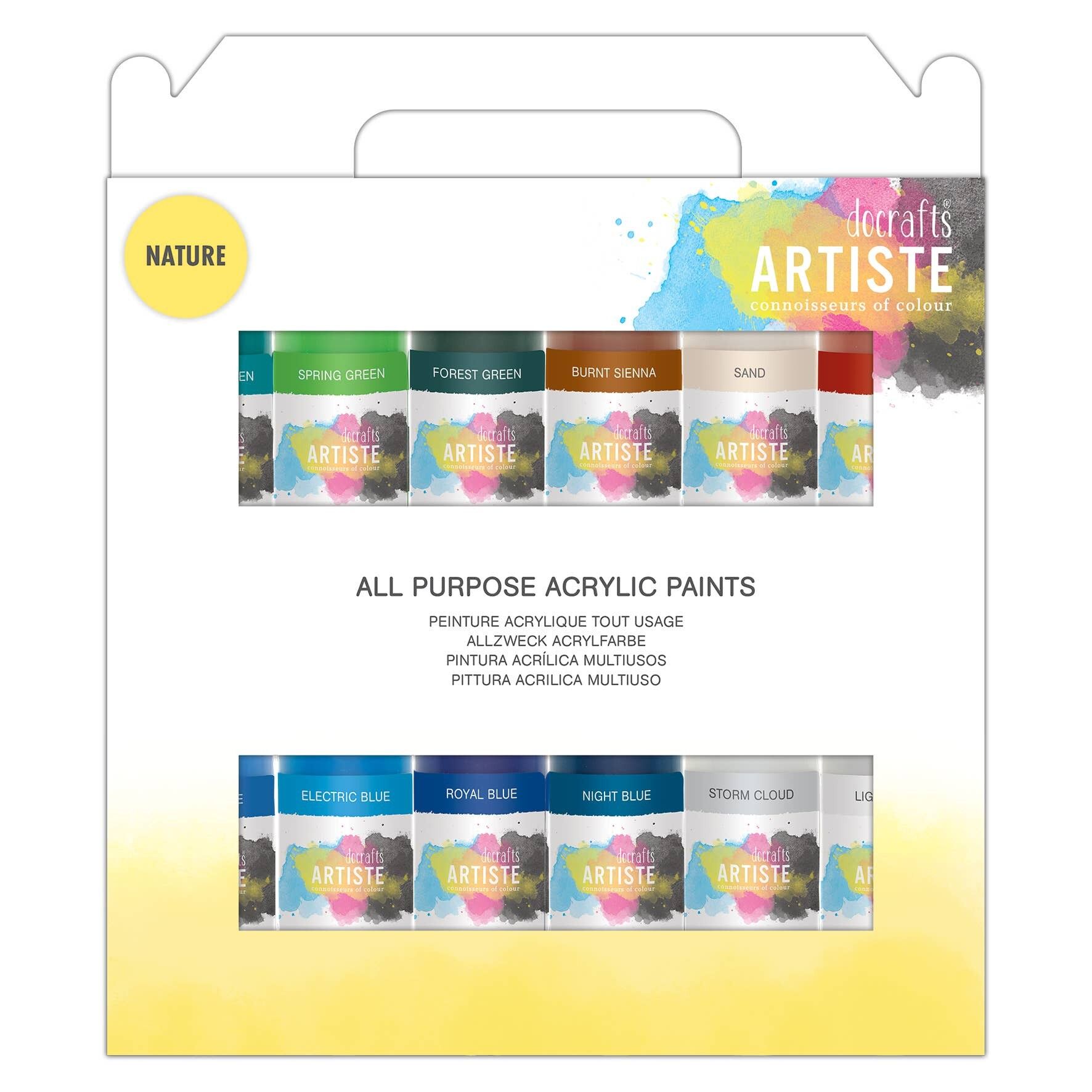 Artiste Acrylfarben-Set, 12 x 59 ml – Naturfarben, schnelltrocknende professionelle Künstlerfarbe für Kunst und Hobbyhandwerk, Farben auf Wasserbasis decken Oberflächen mit Leichtigkeit ab, ideal für reisende Künstler