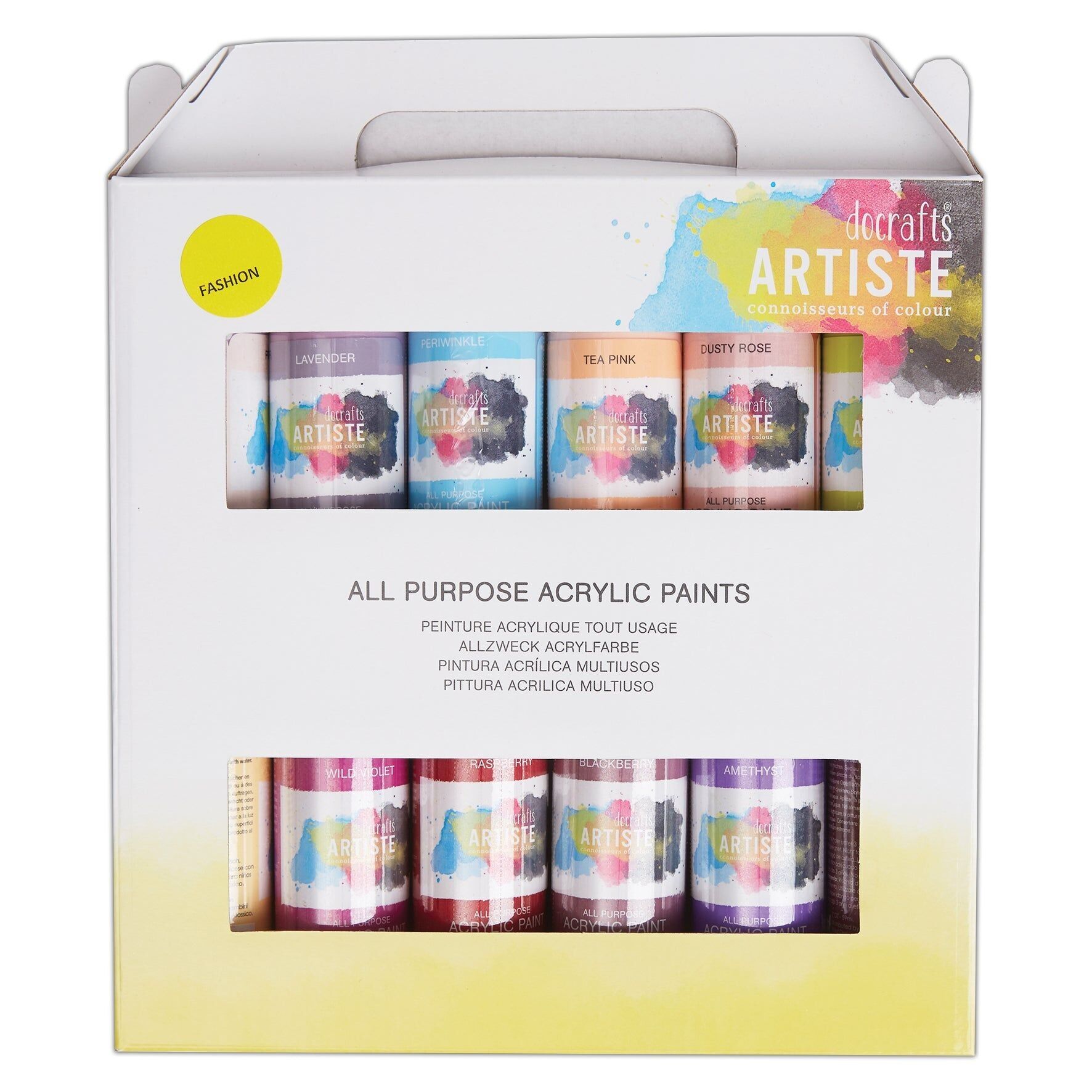 Artiste Acrylfarben-Set, 12 x 59 ml – modische Farben, schnelltrocknende professionelle Künstlerfarben für Kunst und Hobbyhandwerk, Farben auf Wasserbasis decken Oberflächen mit Leichtigkeit ab, ideal für reisende Künstler