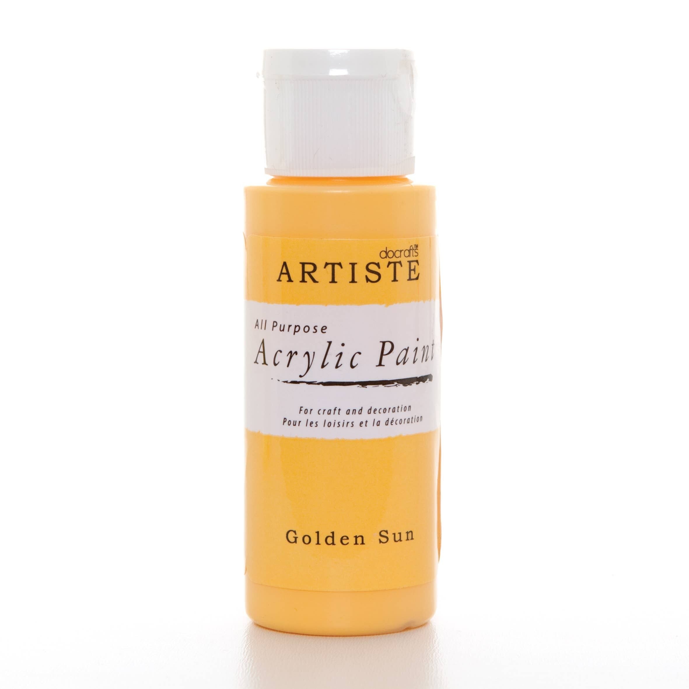 Artiste Acrylfarbe, 59 ml, 2 oz, Golden Sun, schnelltrocknende professionelle Kunst-, Bastel- und Hobbykünstlerfarbe, leuchtende Farben, Farben auf Wasserbasis decken alle Oberflächen mit Leichtigkeit ab, ideal für reisende Künstler