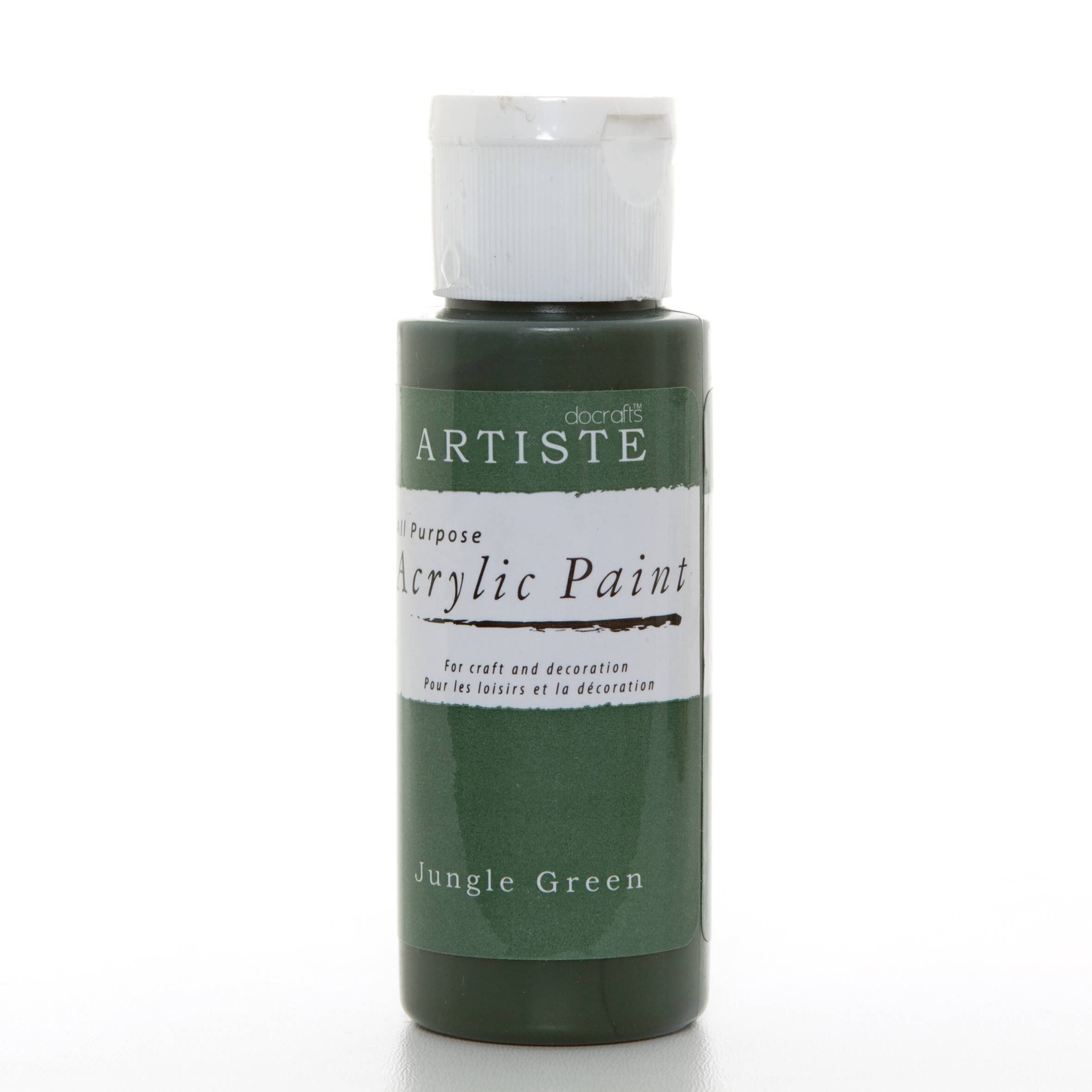 Pittura acrilica Artiste 59ml 2Oz Verde giungla, Pittura professionale per artisti artistici, artigianali e hobby ad asciugatura rapida, Colori vivaci, Le vernici a base d'acqua coprono tutte le superfici con facilità, Ideale per gli artisti in viaggio