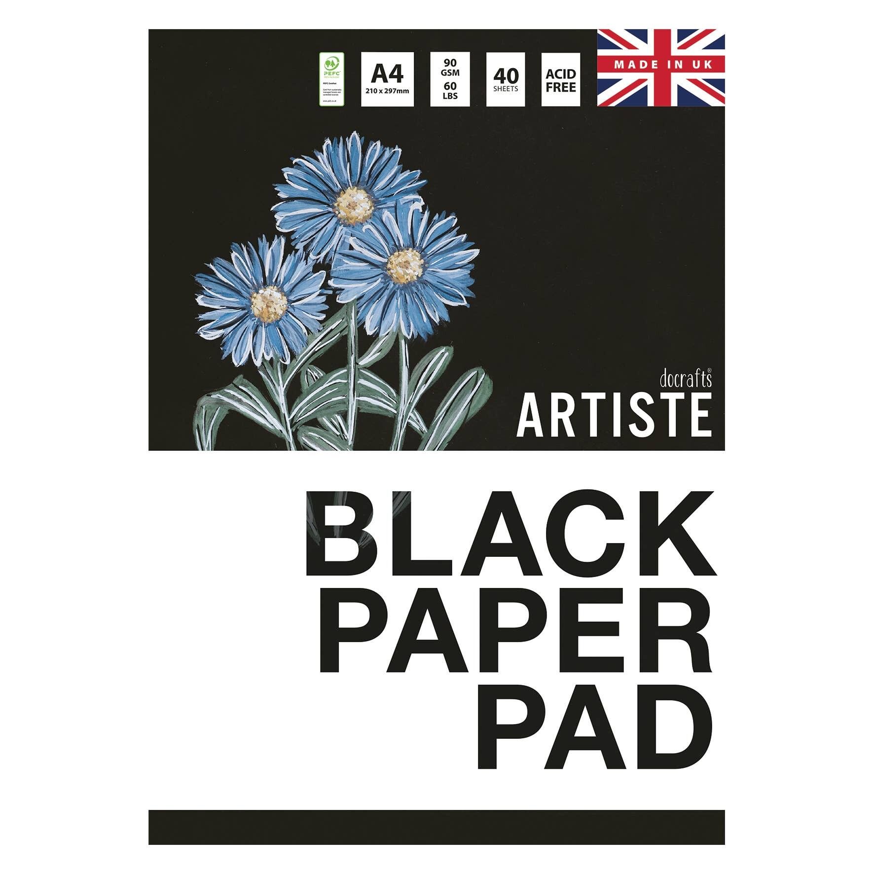 Artiste Bloc de papel negro, 90 g/m², 40 hojas, negro, A4, cuaderno de bocetos ideal para adultos, cuaderno de arte para artistas y niños, libro creativo para pintar, lápiz y colorear