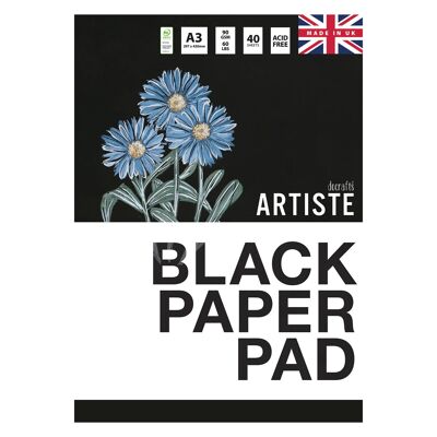 Artiste Bloc de papel negro, 90 g/m², 40 hojas, negro, A3, cuaderno de bocetos ideal para adultos, cuaderno de arte para artistas y niños, libro creativo para pintar, lápiz y colorear