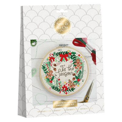 Sew & So On Embroidery Sewing Craft Kit Christmas Wreath, Includes All Craft Accessories Needed Ideal DIY Adult And Older Kids Craft Kits, Makes A Great Craft Art Gift, Use For Christmas Home Decor