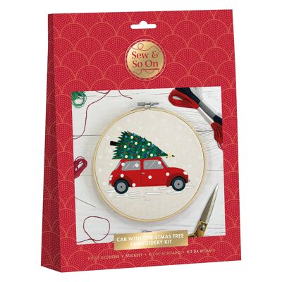 Stick-Bastelset „Sew & So On“ – Auto mit Weihnachtsbaum, enthält alle benötigten Bastelzubehörteile, ideales DIY-Bastelset für Erwachsene und ältere Kinder, tolles Kunsthandwerksgeschenk, als Weihnachtsdekoration für zu Hause
