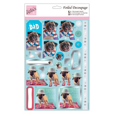 Hoja de decoupage de colores A4 Cool Pugs de Anita, suministros de accesorios para manualidades, manualidades en papel, álbumes de recortes, creación de tarjetas, origami, ideal para manualidades para adultos, agrega un patrón texturizado a proyectos de manualidades
