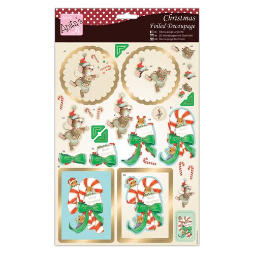 Anita's A4 Candy Cane Critters Decoupage Sheet, Accessories Supplies For Craft, Paper Craft, Scrapbooking, Card Making, Origami, Ideal for Adult Craft, Adds Textured Pattern To Craft Projects