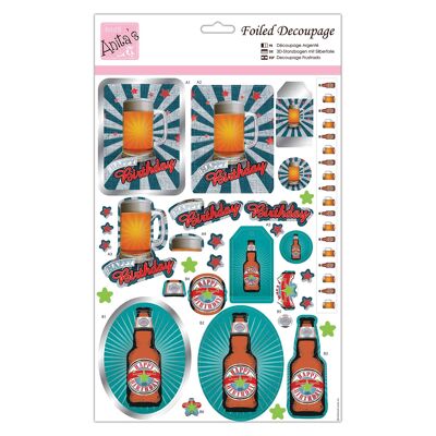 Anita's A4 Birthday Beer Coloured Decoupage Sheet, Accessories Supplies For Craft, Paper Craft, Scrapbooking, Card Making, Origami, Ideal for Adult Craft, Adds Textured Pattern To Craft Projects