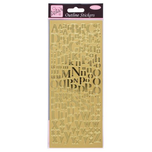 Anita's Outline Stickers, Mixed Serif Alphabets, Gold, For Scrapbooking, Card Making, Kids Play, Homework, Art, Craft, Embelish, Decorative, Paper, Card, Glass, Metal, Plastic, Foam