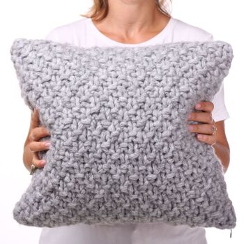 Coussin décoratif en laine tricoté à la main, couleur gris 1