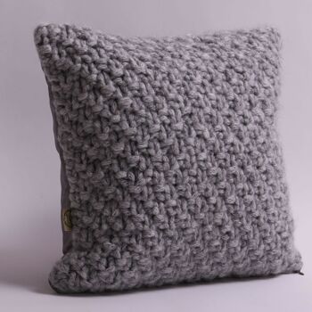 Coussin décoratif en laine tricoté à la main, couleur gris 2