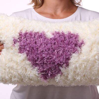 Oreiller en fil de plumes en fausse fourrure super doux, coeur violet