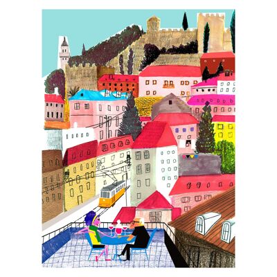 Illustration "Lisboa" von Mikel Casal. A4 Reproduktion signiert