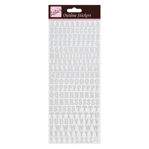 Anita's Outline Stickers, Traditional Alphabet, Silver on White, For Scrapbooking, Card Making, Kids Play, Homework, Art, Craft, Embelish, Decorative, Paper, Card, Glass, Metal, Plastic, Foam