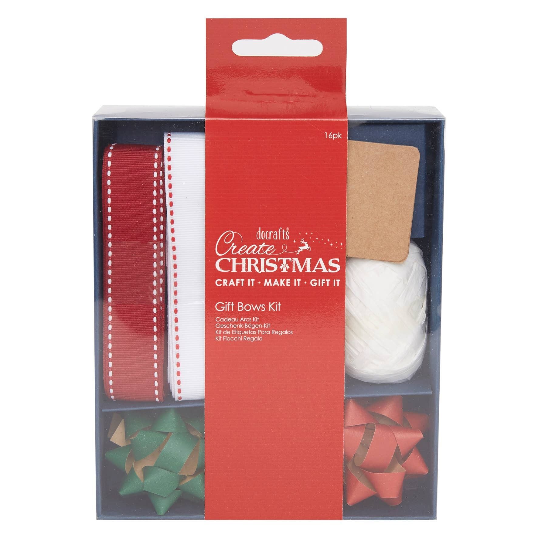Crea un kit di fiocchi regalo di Natale tradizionali, abbellisci la confezione regalo con un fiocco, un nastro e un nastro arricciato, rifinisci con un fiocco per la tua scatola regalo con cellophane o cesto di vimini