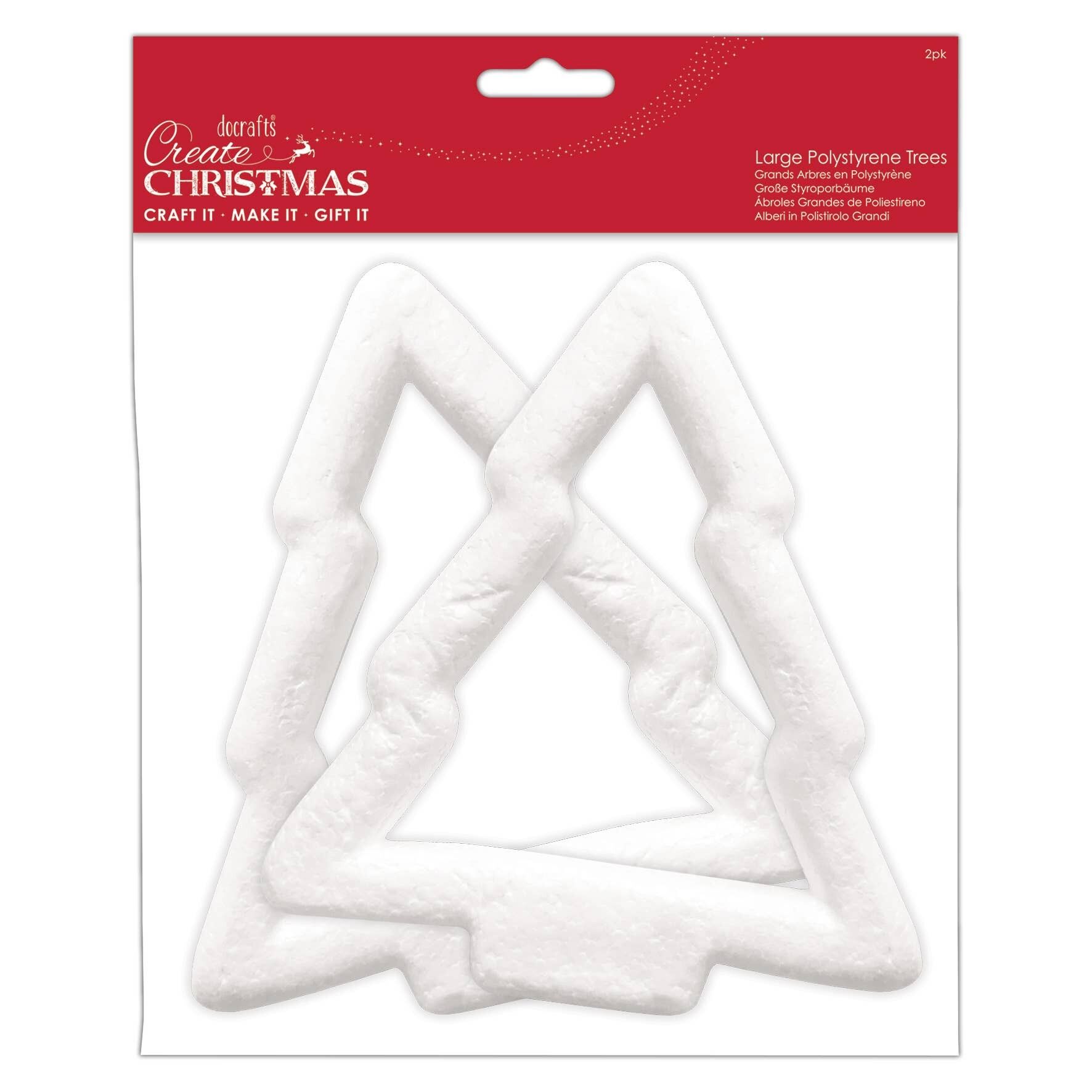 Crea Natale Crea i tuoi grandi alberi di polistirolo, Bianco, Confezione da 2, Creazioni in polistirolo per progetti domestici, scolastici e natalizi, Forniture artigianali per bambini e adulti, Decora con carta