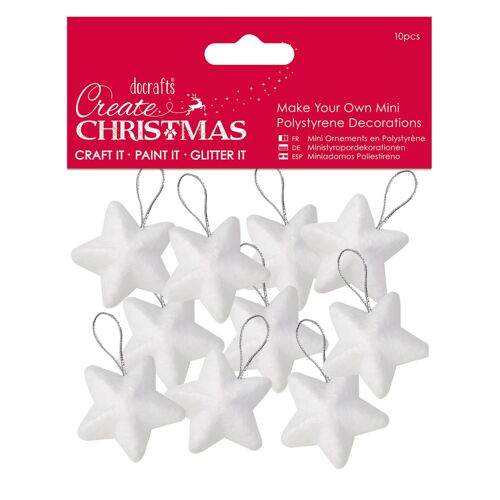Create Christmas Make Your Own Mini Polystyrene Decorations, Stars, Pack of 10, White, 4cm, Polystyrene Crafts for Home, School, and Christmas Projects, Craft Supplies for Kids and Adults