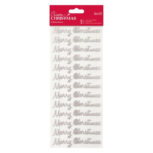 Create Christmas Glitterations, Merry Christmas, Silver, Single Sheet, Christmas Stickers for Children and Adults, Ideal Labels for Card Making and Craft, Kids Sticker Book and Scrapbook Stickers